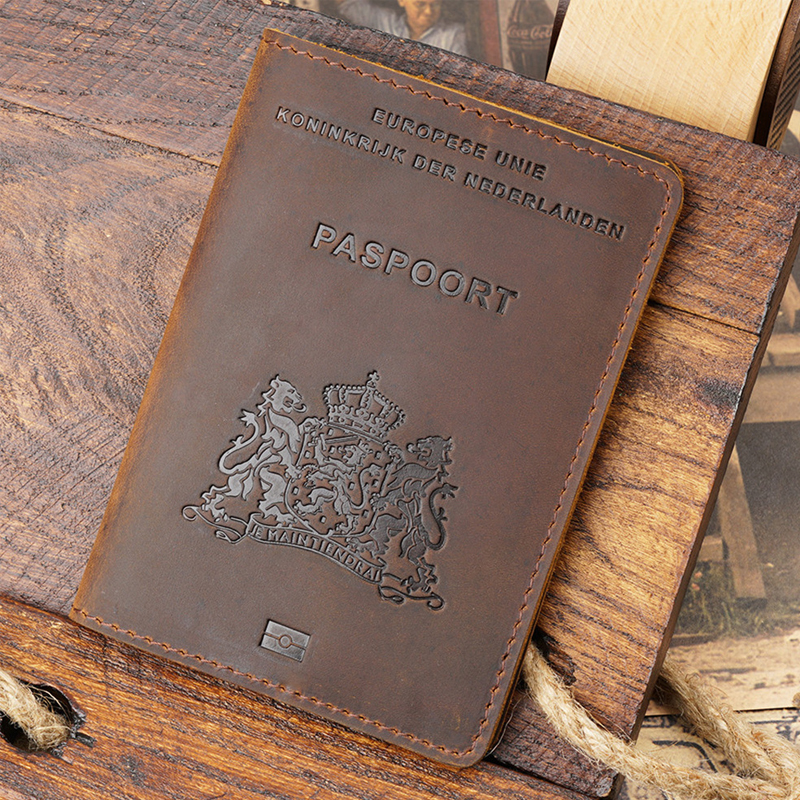 Index Card Holder - Dutch Passport Cover - Genuine Leather