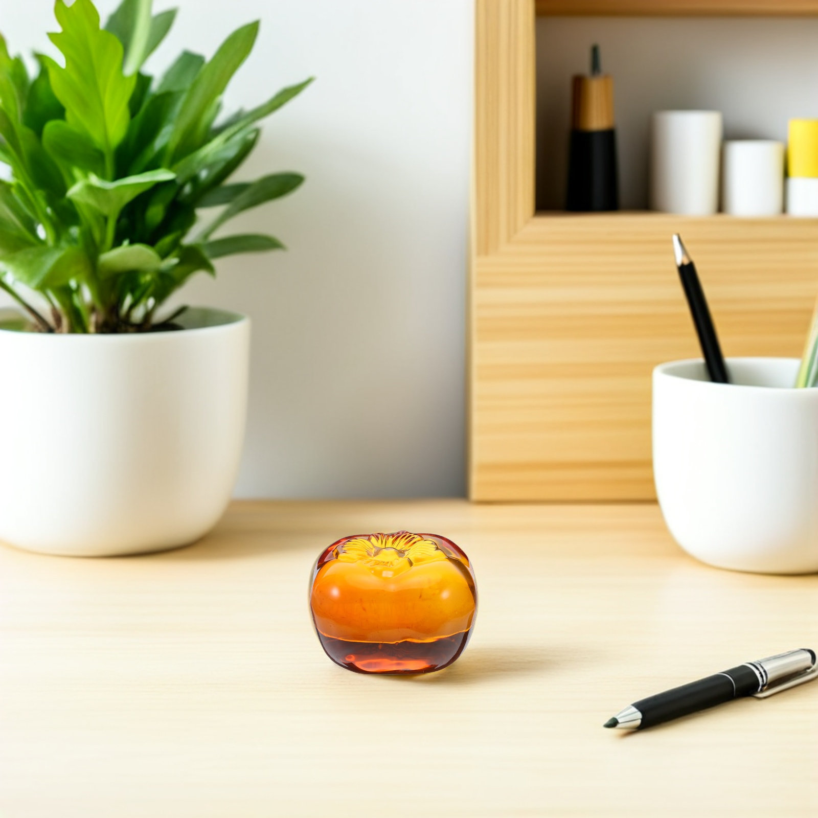 Heavy Glass Persimmon Paperwei - Book Weight Glass บทวิจารณ์และราคา