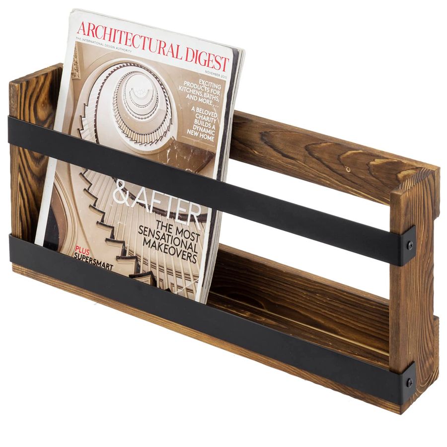 Rustic Burnt Solid Wood and In - Magazine Holder Rack บทวิจารณ์และราคา