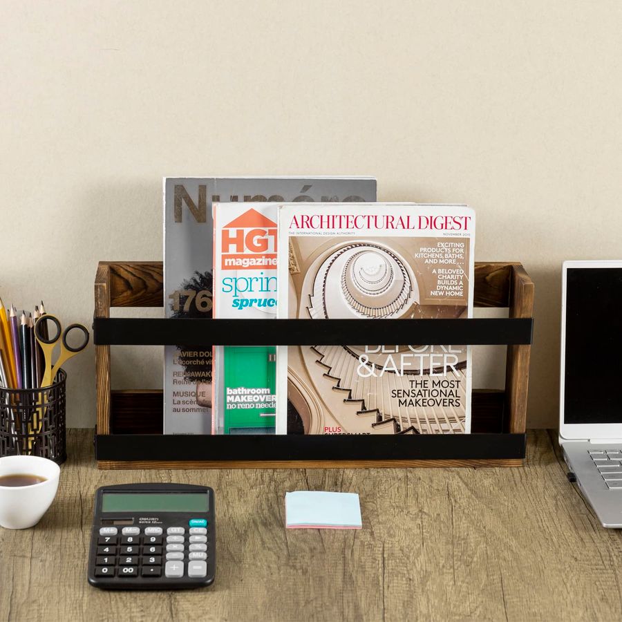 Rustic Burnt Solid Wood and In - Magazine Holder Rack บทวิจารณ์และราคา